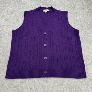 Vintage Turtle Bay Cable Knit Button Front Sleeveless Sweater Vest Large Purple